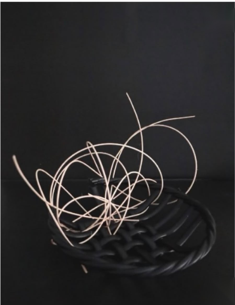 Corbeille sculpture, Matt glaze ceramic and cane